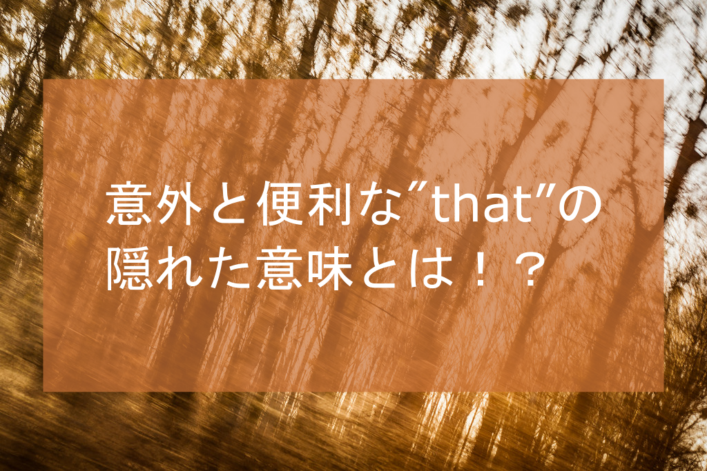 意外と便利なThatの隠れた意味とは！？